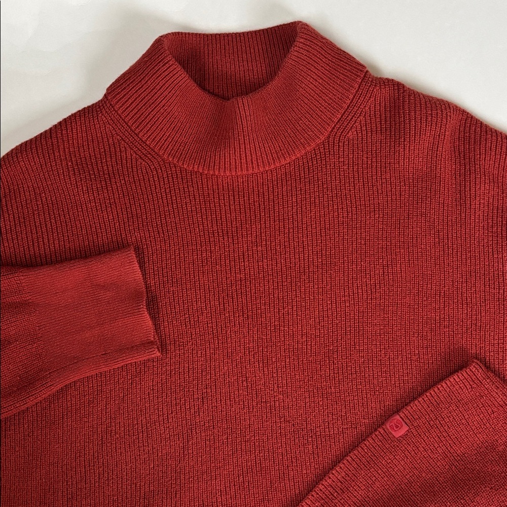 Lululemon Merino Wool Cotton Ribbed Funnel Neck Pullover Sweater Rust Womens 10‎